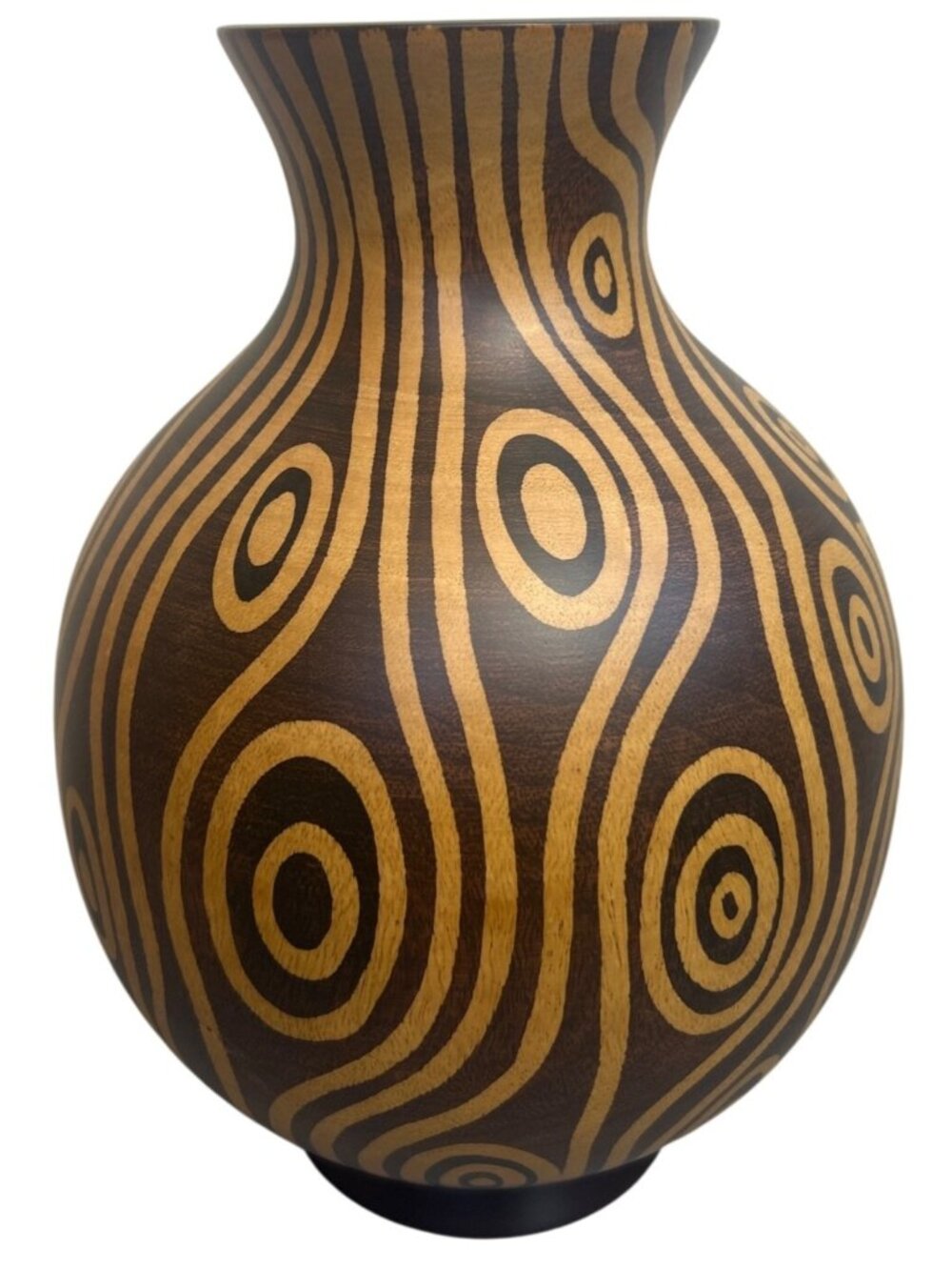 Hand Turned Wooden Art Vase Optical Illusion Wood Grain Design Decorative Rustic